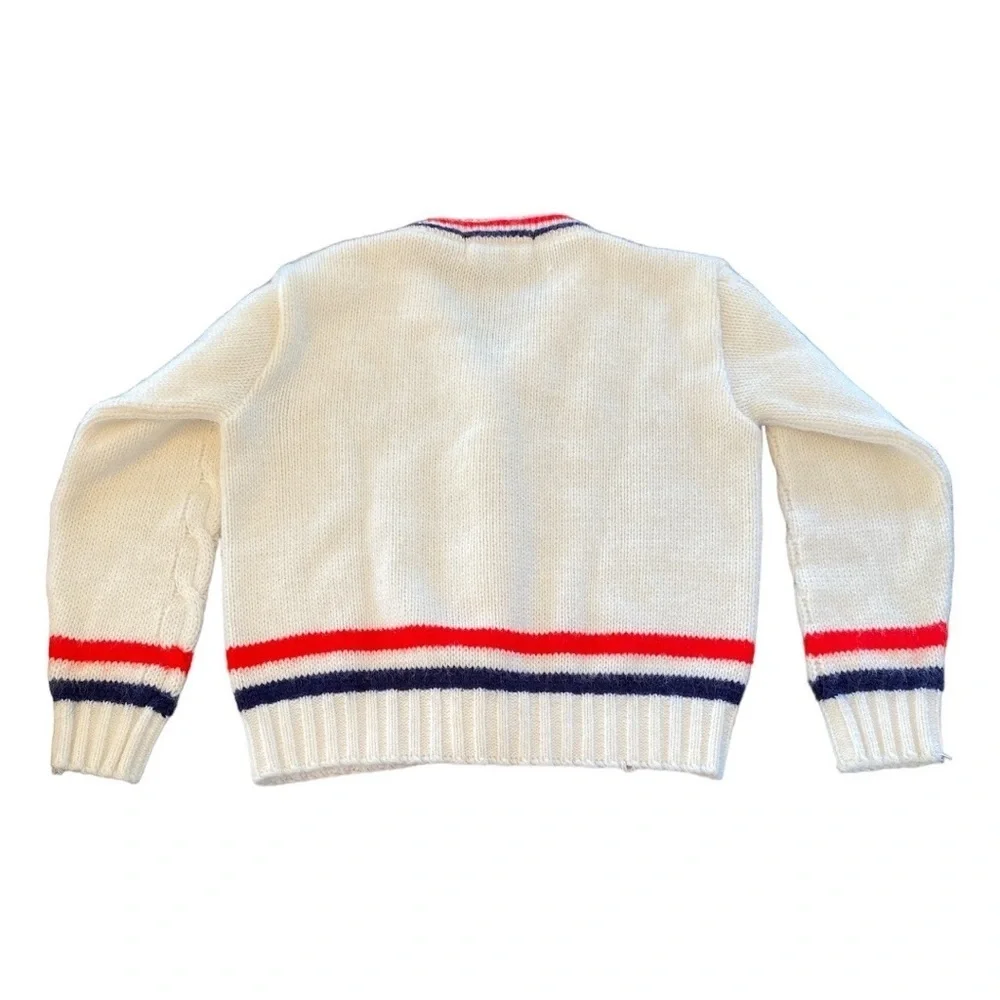 Vintage Blue Bird Unisex Striped Red White & Blue Button Up Cardigan Sweater 3T